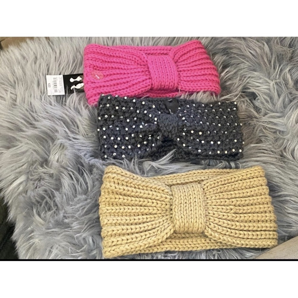 NWT MIXIT‎ Gray Winter Headband With Beaded Bow Accent